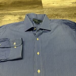 Vintage‎ Y2K Polo Ralph Lauren Blue White Striped Mens 18 Regent Button Up Shirt